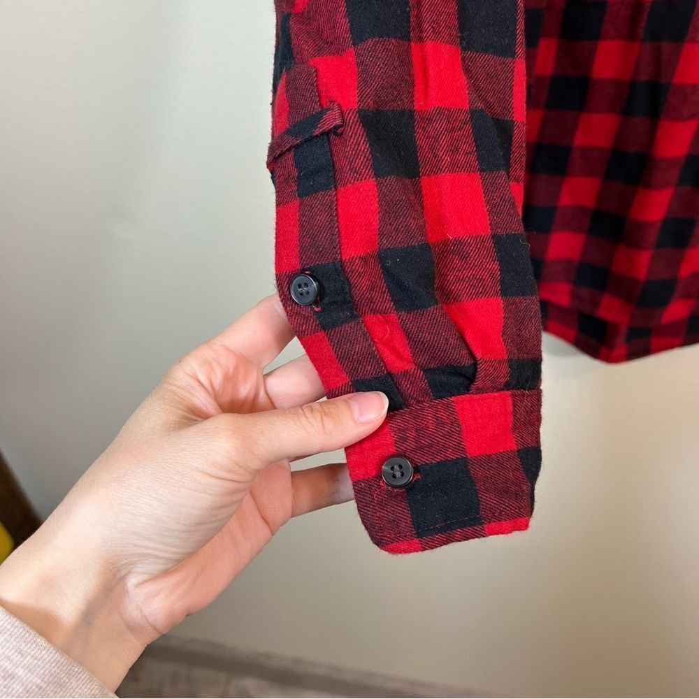 ✨ Madewell Women’s Red Black Buffalo Plaid Collared Long Sleeve Shirt Medium - Picture 4 of 11